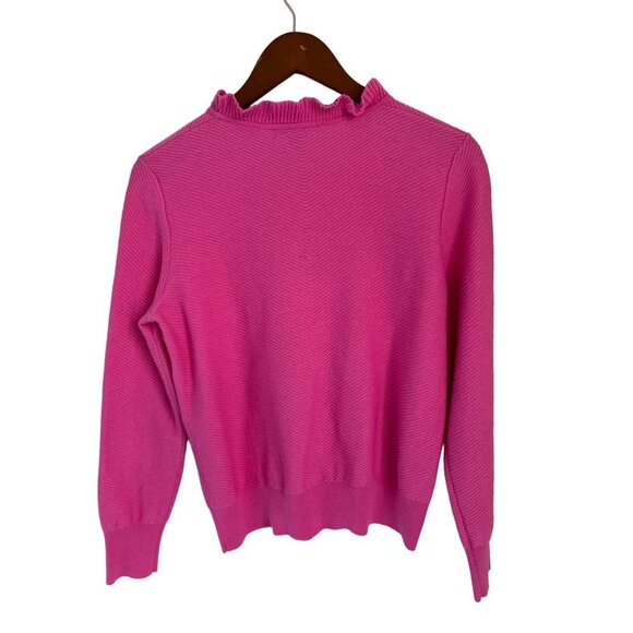 J.CREW Crewneck Sweater Pullover Ruffle Neck Merino Wool Blend Pink Size Med - Picture 4 of 6